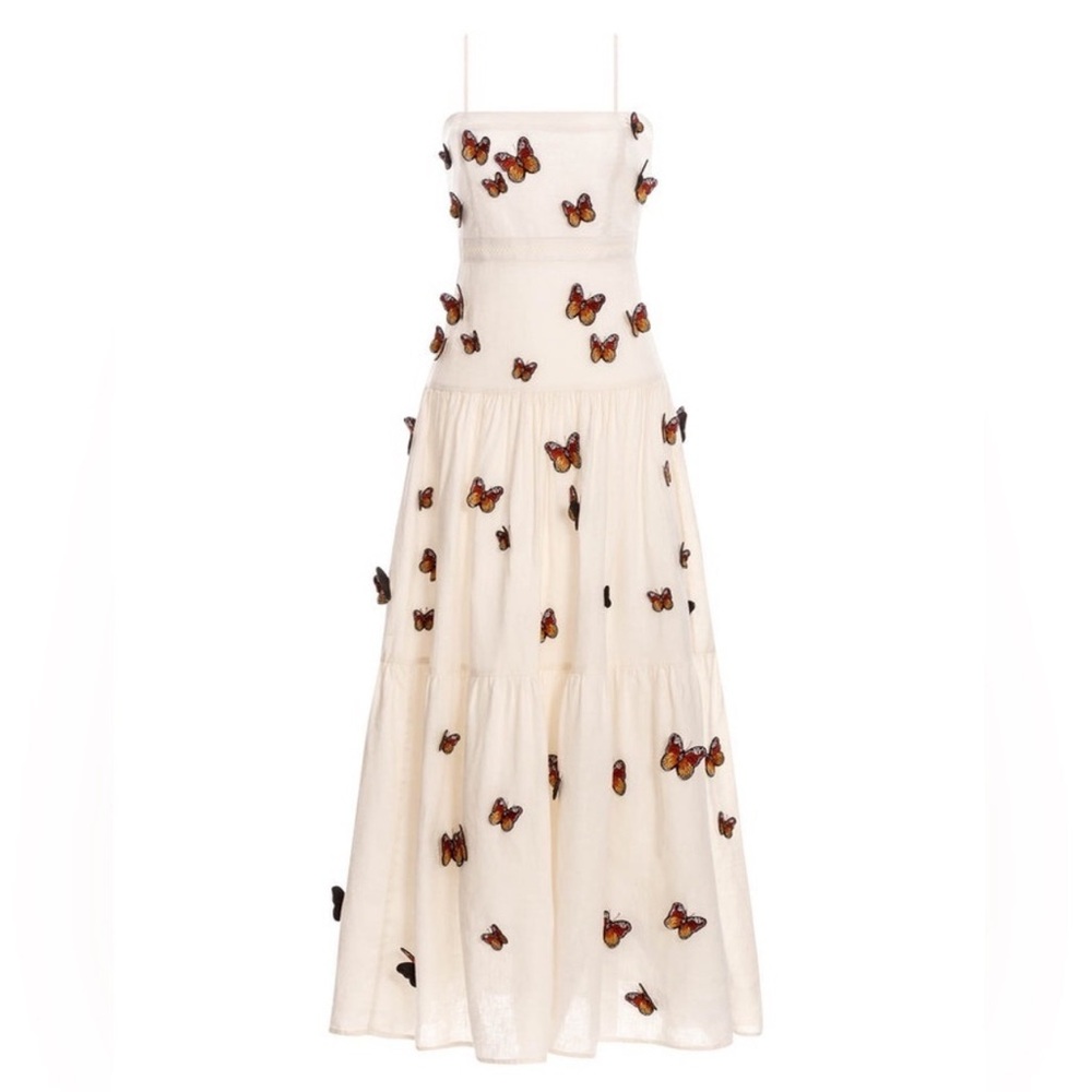 NEW Agua By Agua Bendita Lima Embroidered Butterfly Linen Maxi Dress